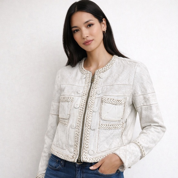 Just Cavalli Jackets & Blazers - Just Cavalli Genuine Leather Quilted Jacket with Braided Trim – Luxury Designer